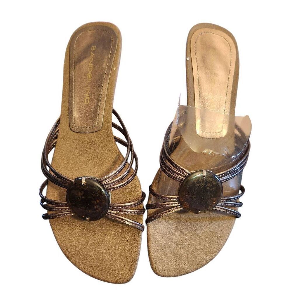 Bandolino NWT brown strappy leather slide sandals, Size 7M